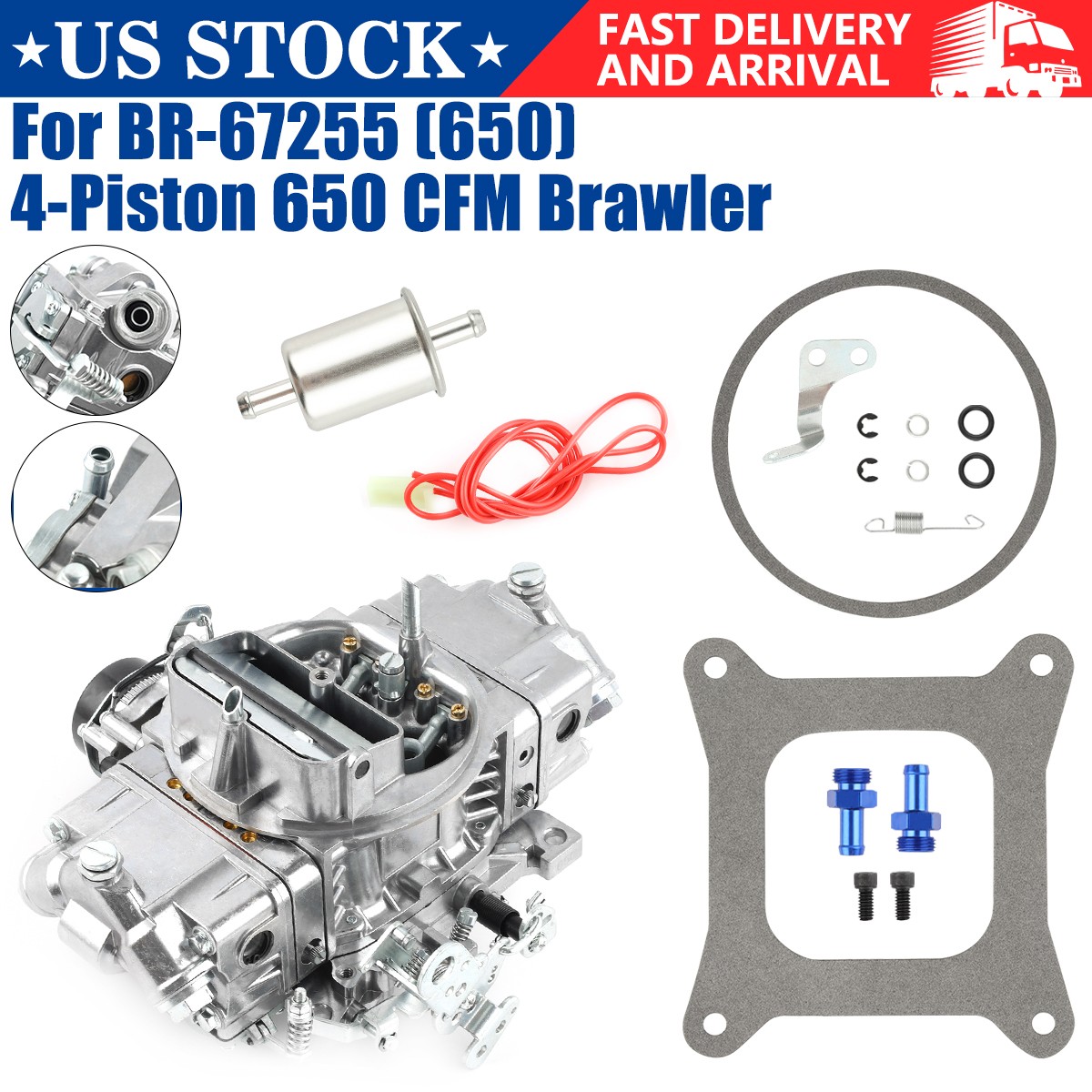 For 4 Barrel 650 CFM Double-Pumper Carburetor Electric Choke BR-6725 US For 4 Barrel 650 CFM Double-Pumper Carburetor Electric Choke BR-6725 US