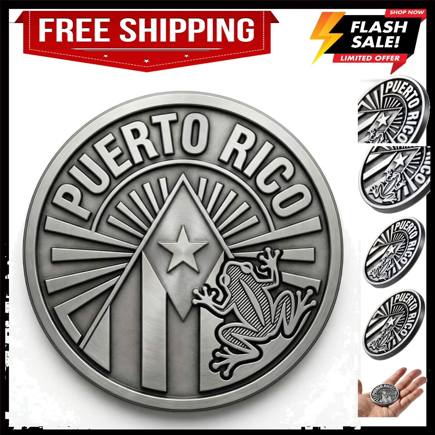Puerto Rico 3D Metal Car Emblem,Coquí Frog & Flag Star Badge Decal Puerto Rico 3D Metal Car Emblem,Coquí Frog & Flag Star Badge Decal