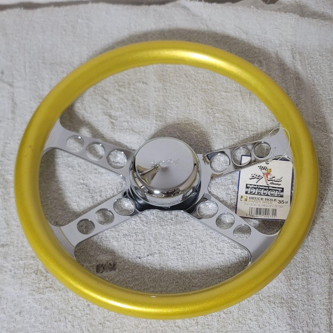 NOS BIG END 4 SPOKE Steering Wheel 350mm 4 SPOKE Chrome CANDY GOLD 90’s OG UNIT