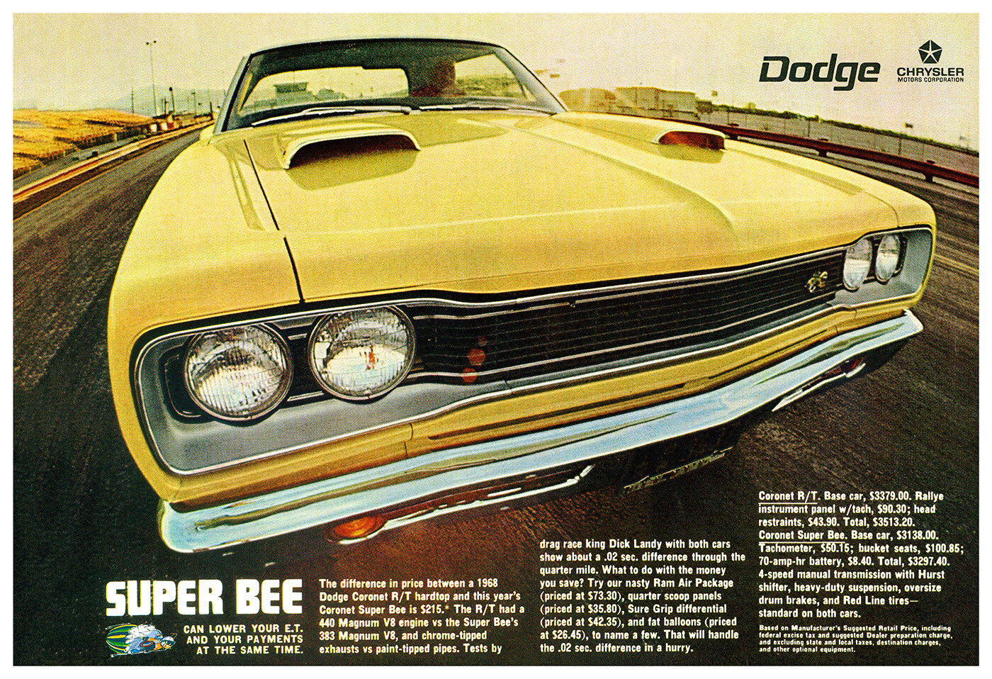 13x19 1969 DODGE CORONET SUPER BEE 440 383 AD POSTER MOPAR R/T SCAT PACK \'69