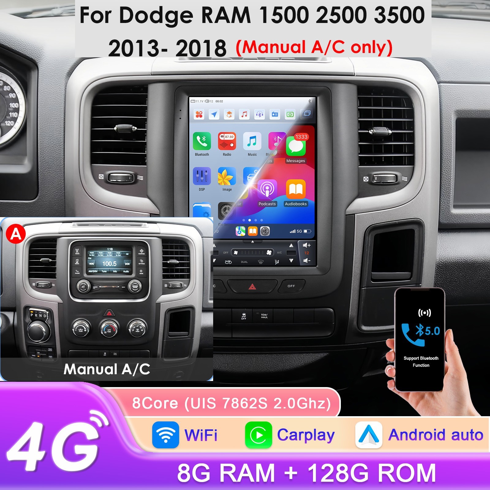 9.7\'\' Android 8Core 128G Car Stereo Radio Head Unit For Dodge RAM 1500 2500 3500