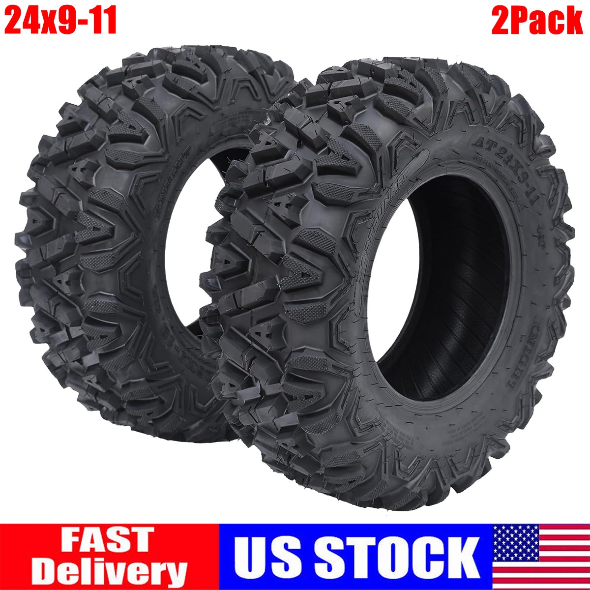 2PCS 24x9-11 ATV Tires 6Ply 24x9x11 UTV Tires 24 9 11 All Terrain Heavy Duty NEW