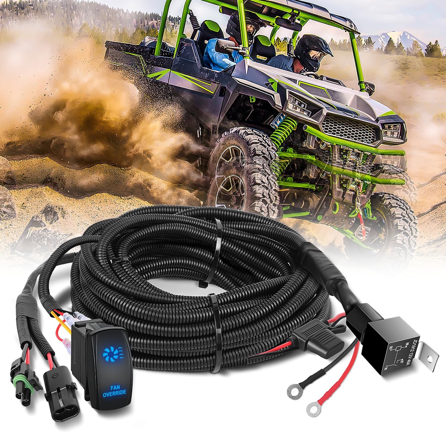 Nilight 16AWG ATV UTV Fan Override Switch Wiring Harness Kit Nilight 16AWG ATV UTV Fan Override Switch Wiring Harness Kit