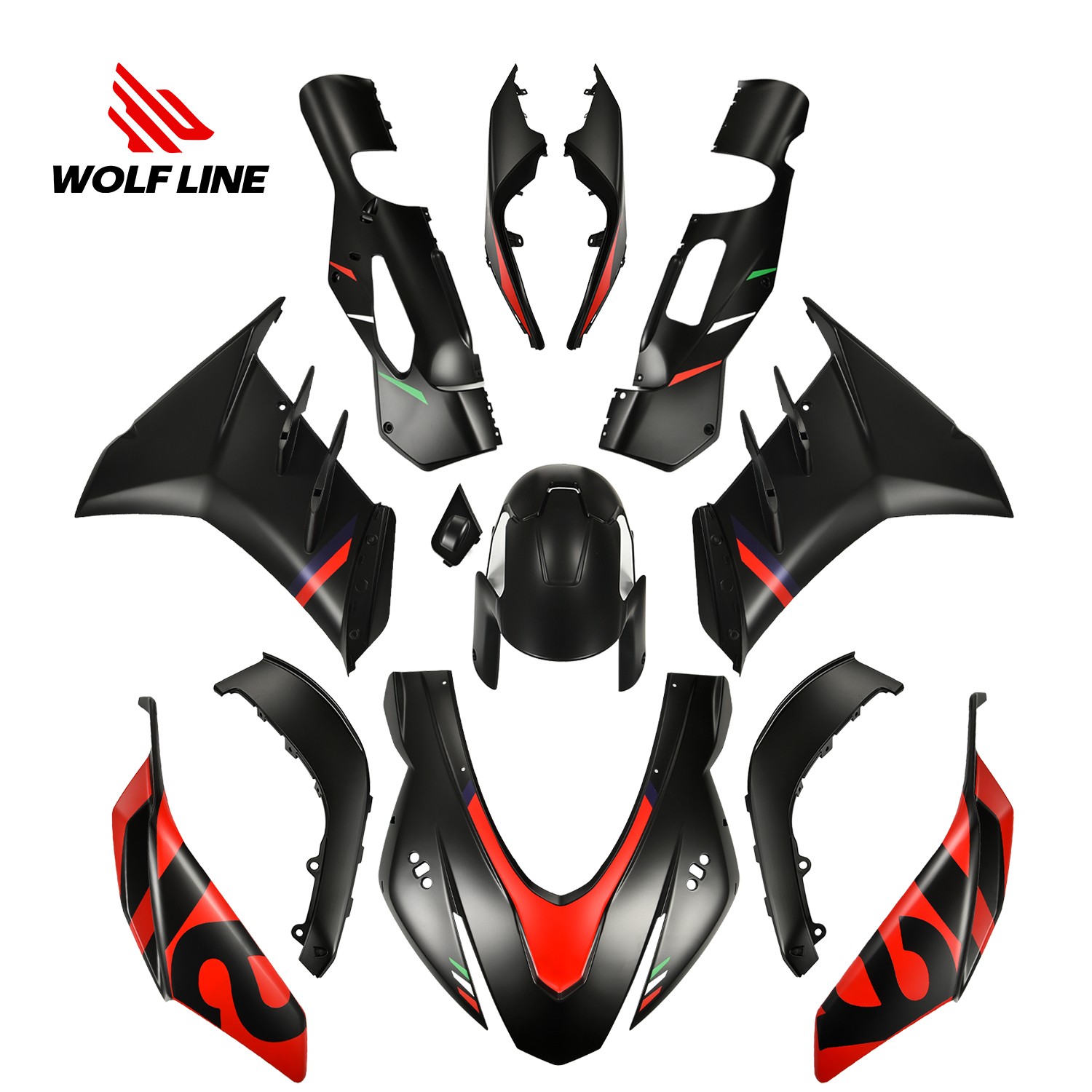 WOLFLINE Bodywork Fairing Kit For Aprilia RSV4 2021-2024 Black Red Plastics ABS
