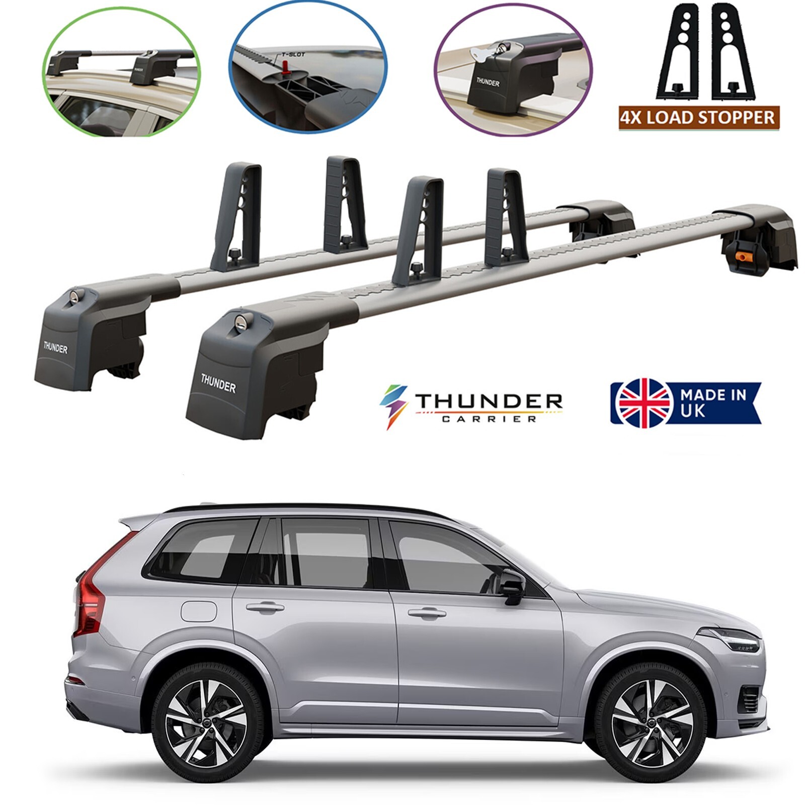 Roof Racks Cross Bars For Volvo XC 90 (16-26) Aluminum Lockable 4x load stopper