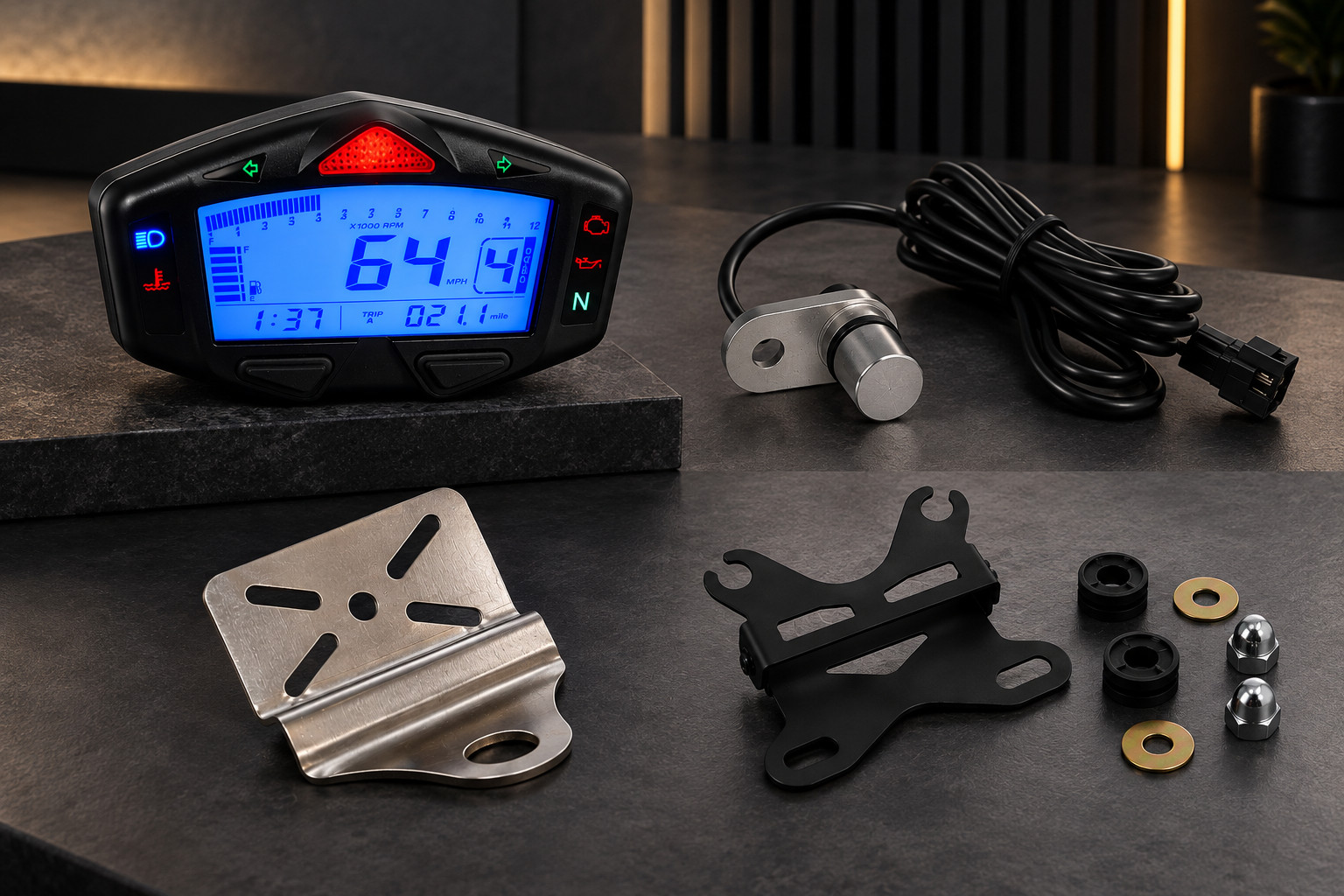 Koso North America DB-03R + Magnetic Speed Sensor + 2 Mounting Brackets