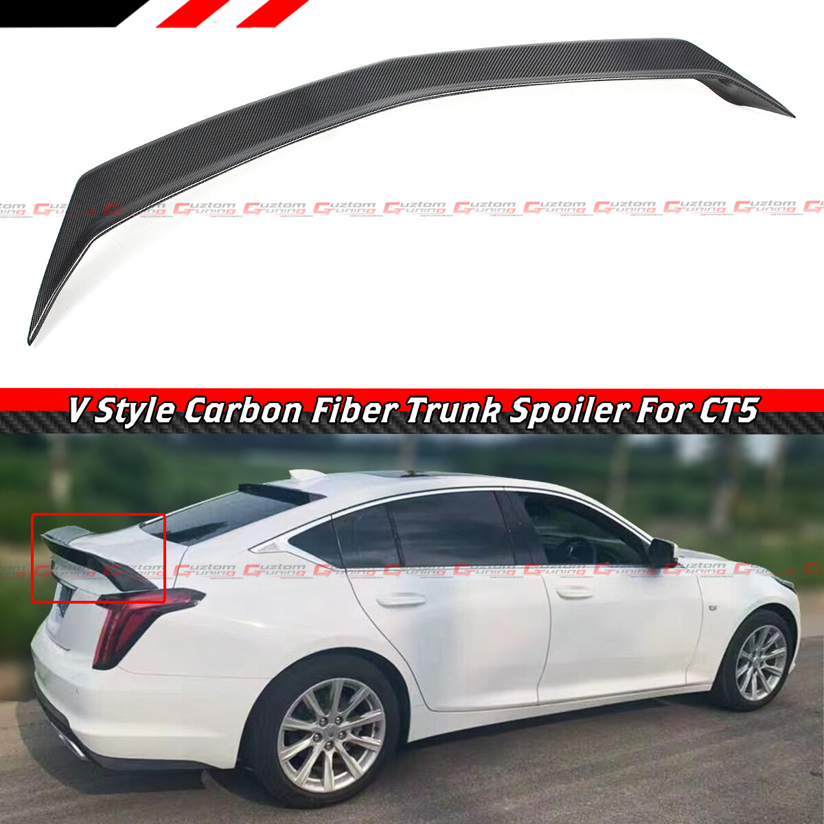FOR 2020-2025 CADILLAC CT5 V STYLE HIGHKICK DUCKBILL CARBON FIBER TRUNK SPOILER FOR 2020-2025 CADILLAC CT5 V STYLE HIGHKICK DUCKBILL CARBON FIBER TRUNK SPOILER