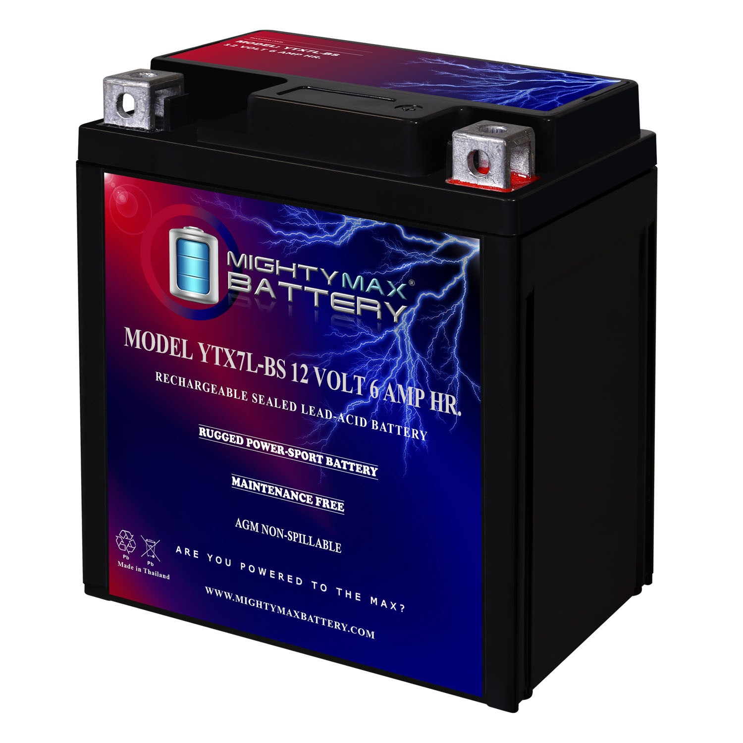 Mighty Max YTX7L-BS -12 Volt 6 AH, 100 CCA, Rechargeable Maintenance Free SLA AG Mighty Max YTX7L-BS -12 Volt 6 AH, 100 CCA, Rechargeable Maintenance Free SLA AG