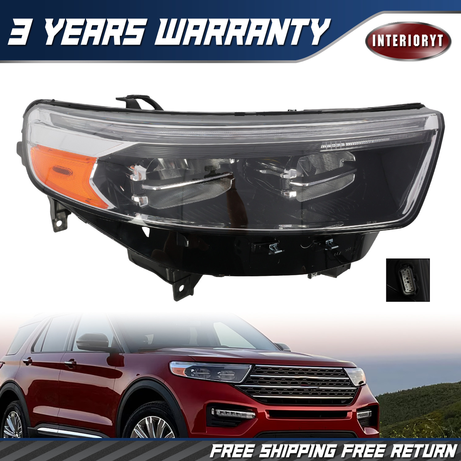 Passenger Side Chrome LED Headlight For Ford Explorer 2020-2024 w/ Bulbs DRL Passenger Side Chrome LED Headlight For Ford Explorer 2020-2024 w/ Bulbs DRL