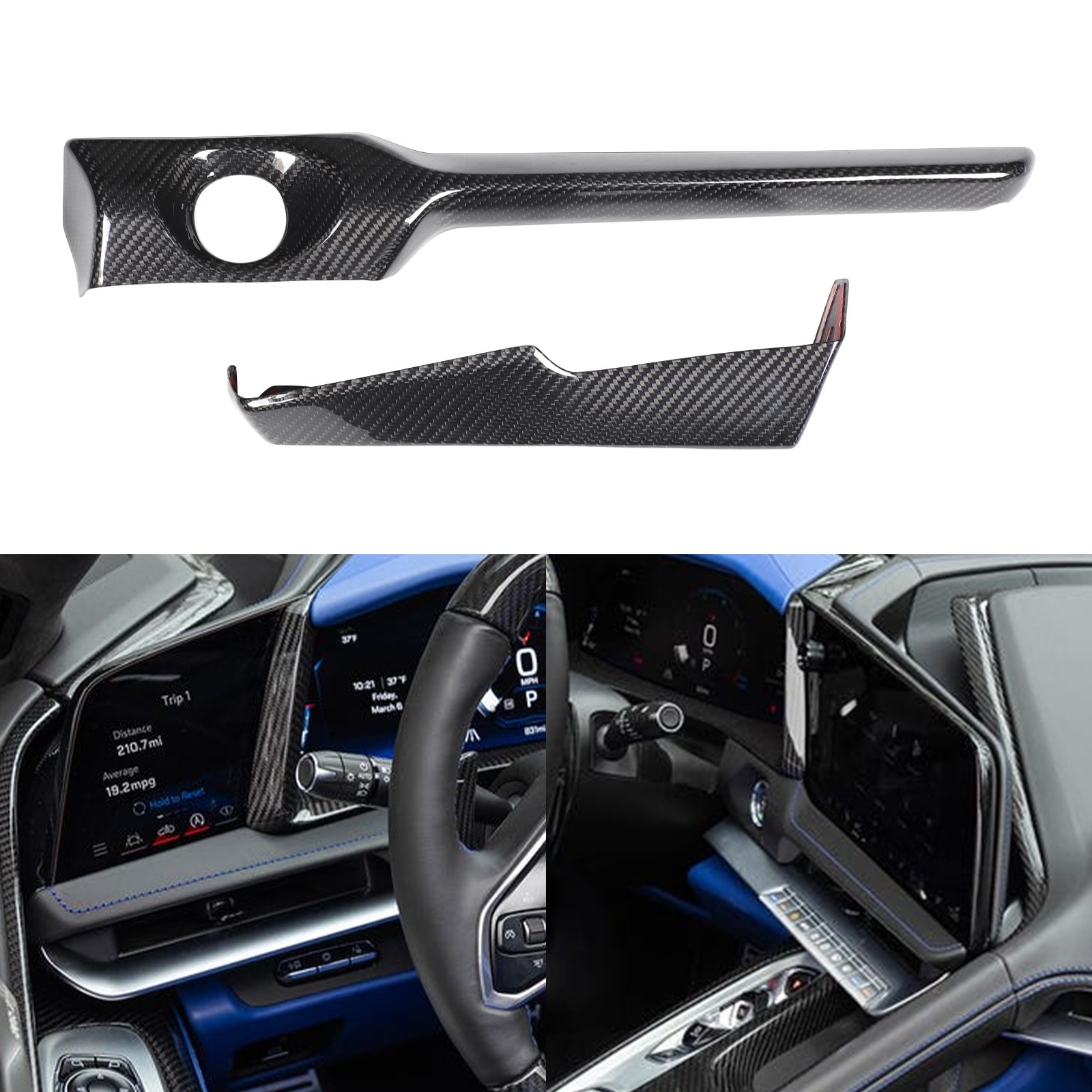 2PCS Real Carbon Fiber Center Console Decor Bezels For Chevrolet Corvette C8 26+