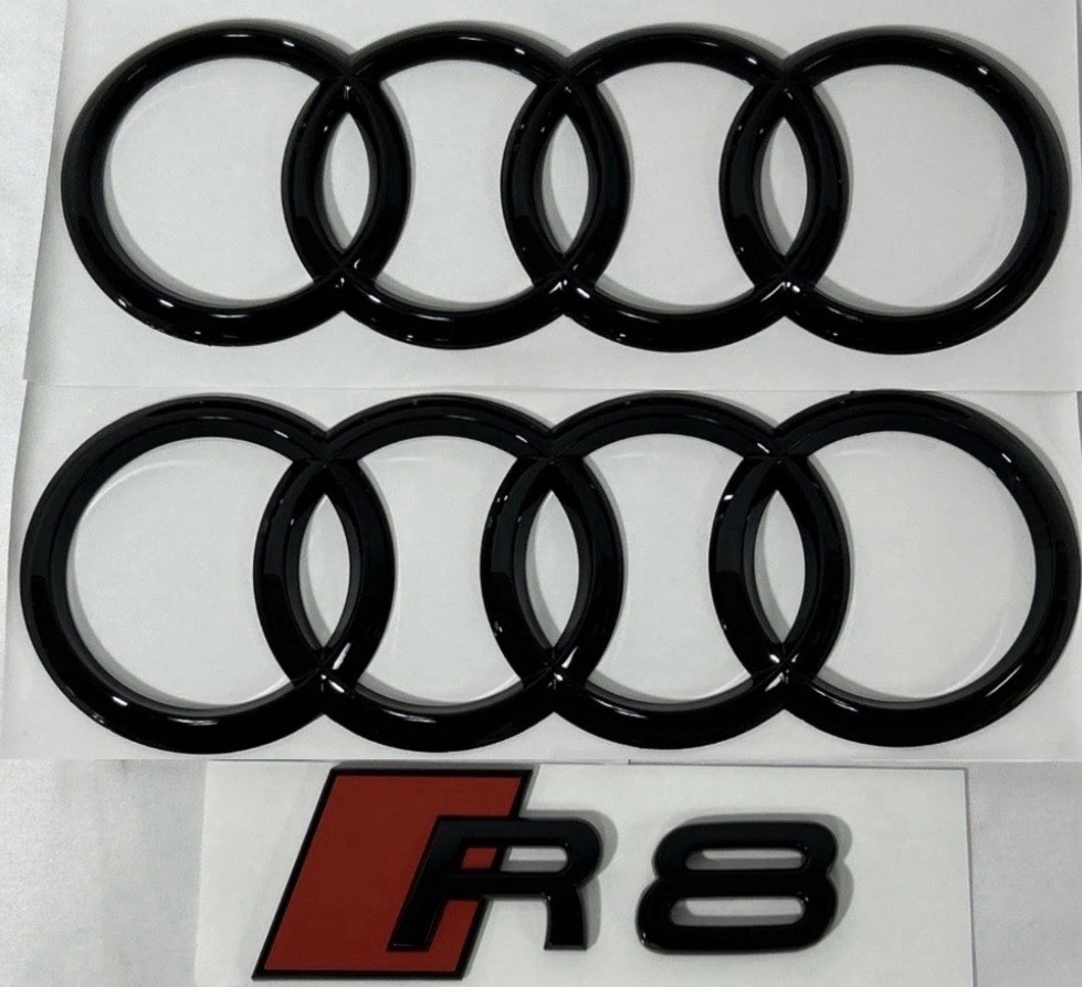 AUDI R8 Emblem Black Front Hood & Trunk Ring Sign Logo Badge Coupe 3pc Set