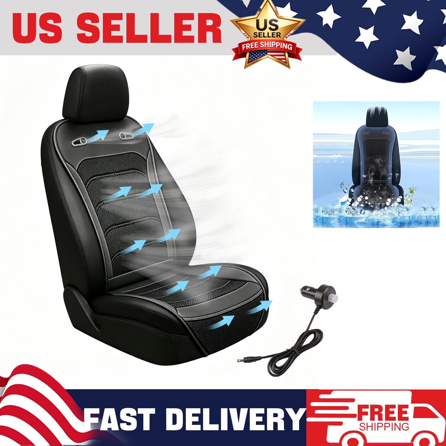 Cooling Car Seat Cover Front Seat 12V/24V Ventilated Cushion Dual Fan Universal