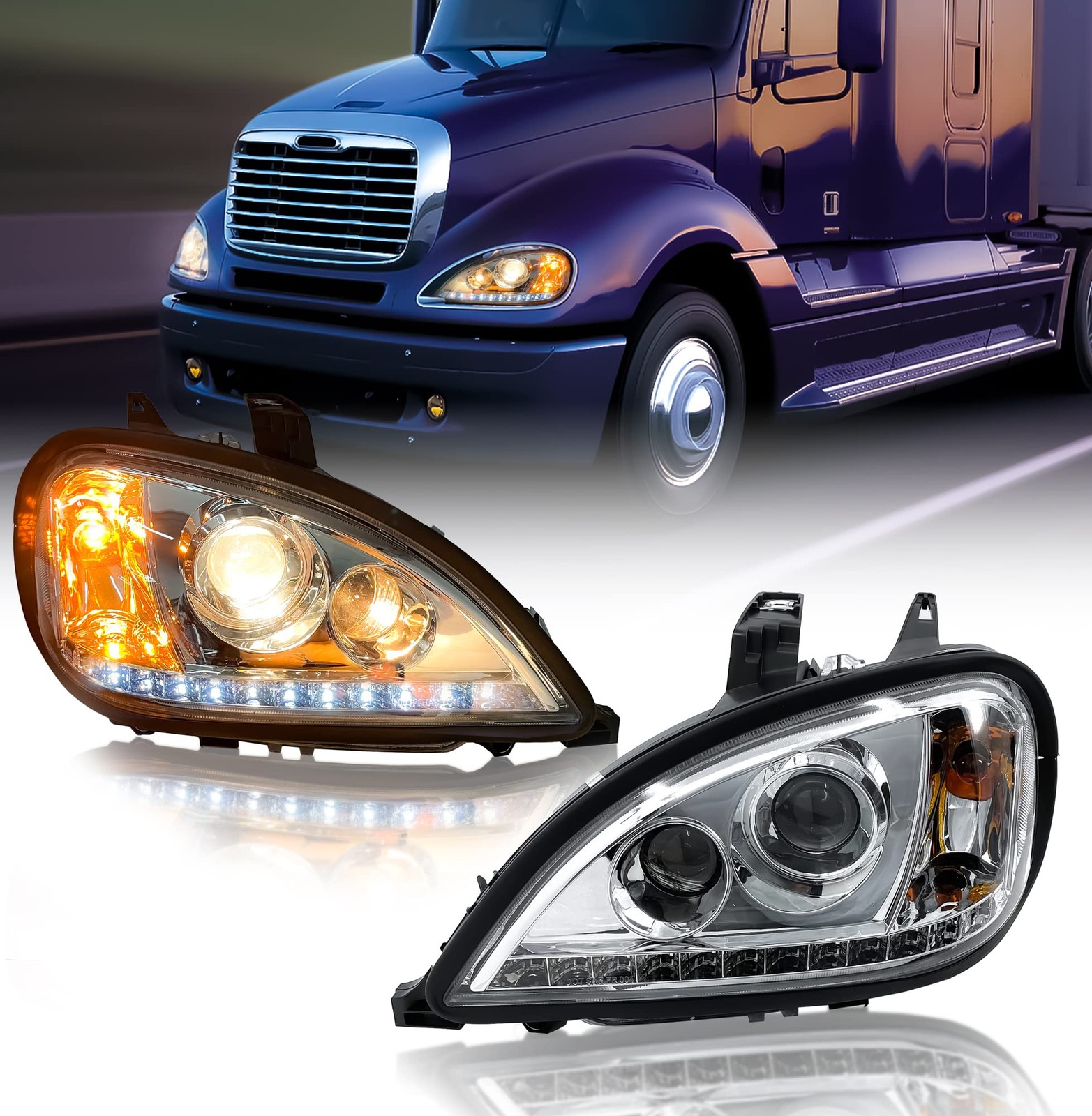 Headlight LED Projector Pair Set Compatible With 1996-2017 Freightliner Columbia