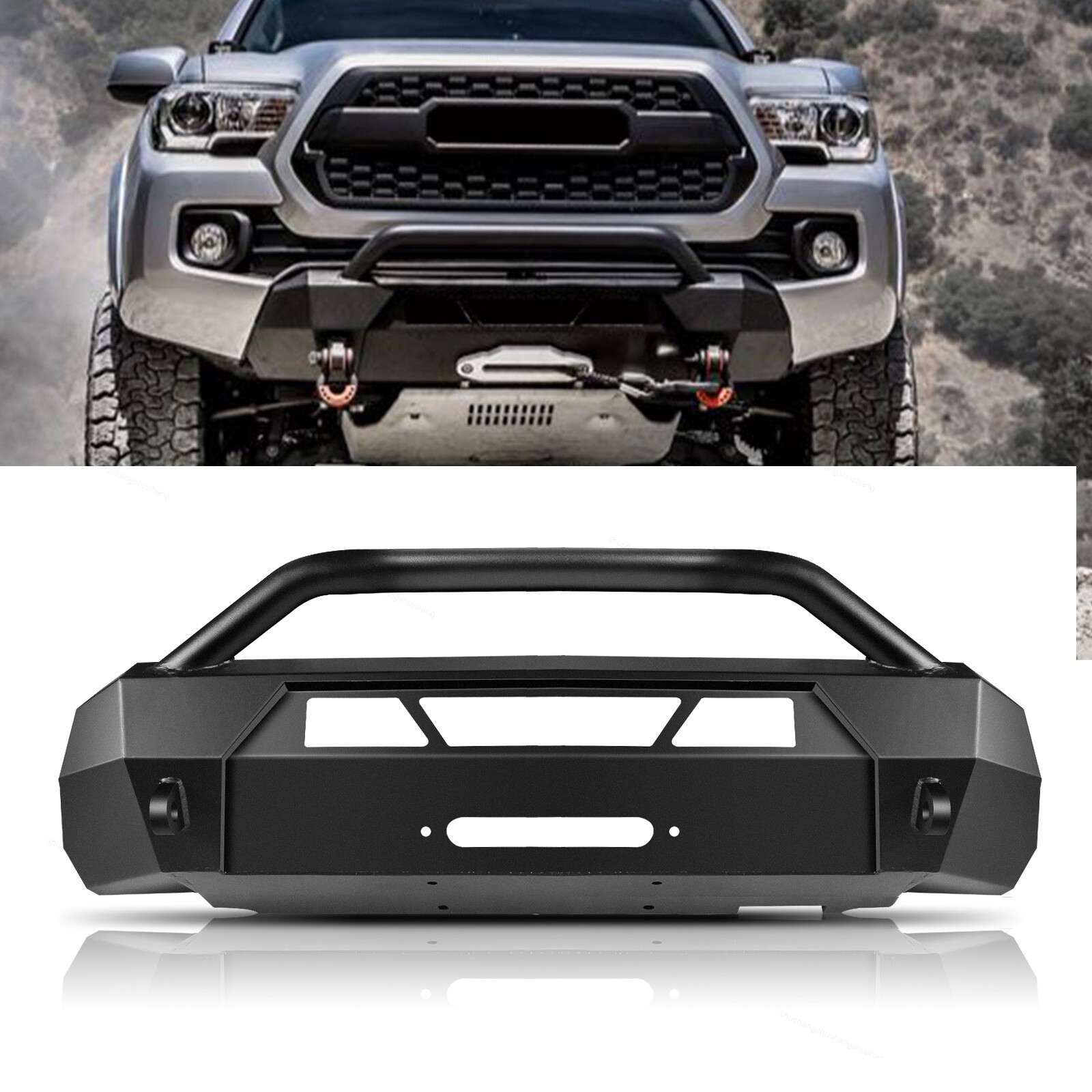 Steel Front Bumper Guard Bull Bar Hidden Winch Fits Toyota Tacoma 2016-2023