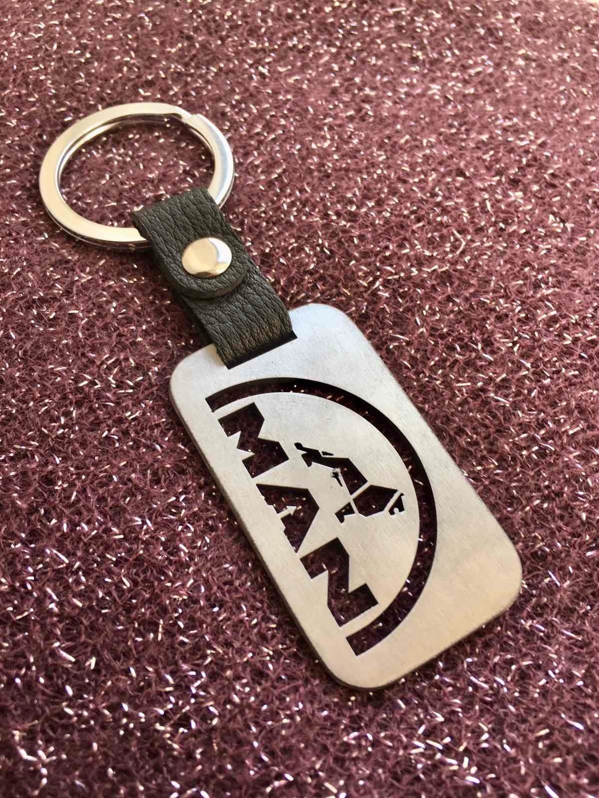 Keychain for MAN cars made of stainless steel and leather