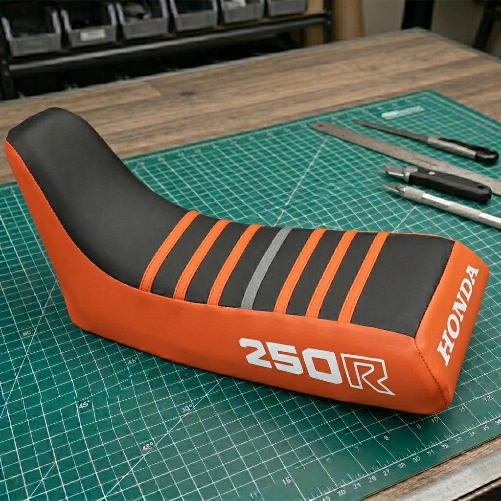 Honda ATC 250R Seat Cover For 1985 To 1986 Models Orange Black Vinyl Seat Cover