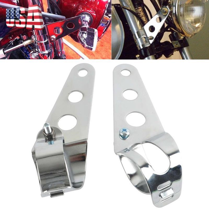 Chrome Headlight Mount Bracket  For Chopper Bobber Cafe Racer 28mm-34mm