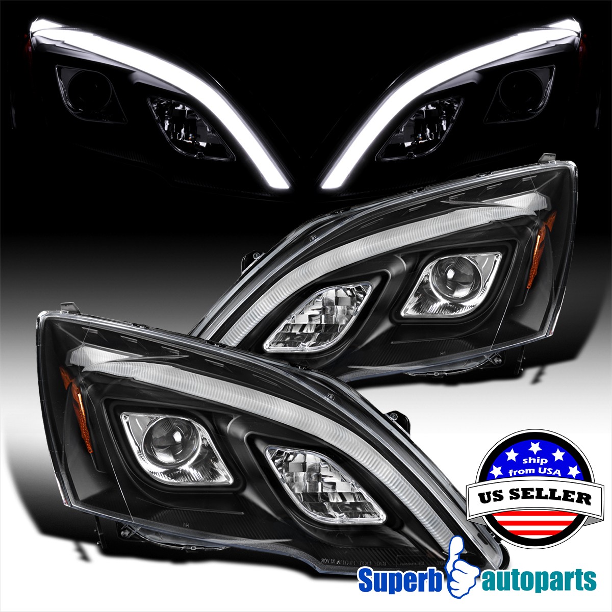 For 2007-2011 Honda CRV CR-V Black Projector Headlights LED Strip Lamps 07-11 For 2007-2011 Honda CRV CR-V Black Projector Headlights LED Strip Lamps 07-11