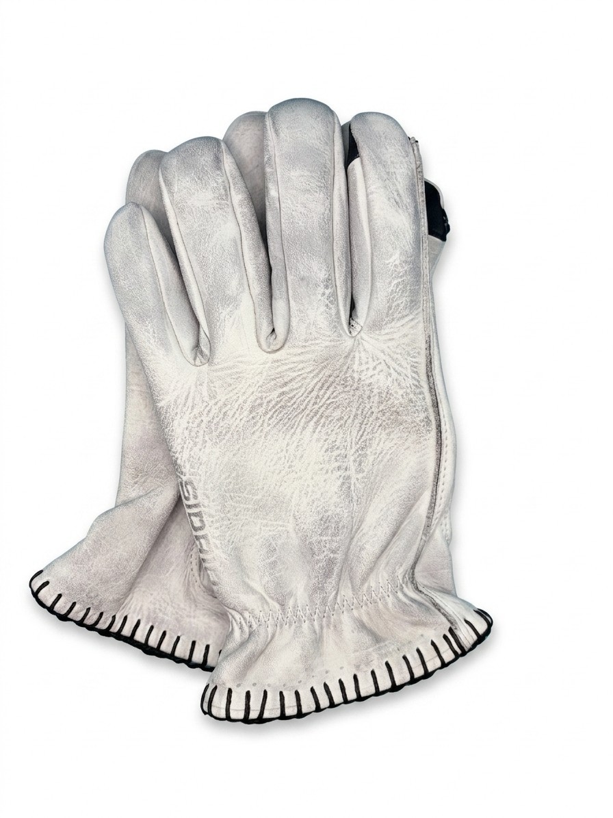 Distressed,vintage  White Unlined Thick Cowhide Motorcycle Gloves screen tip