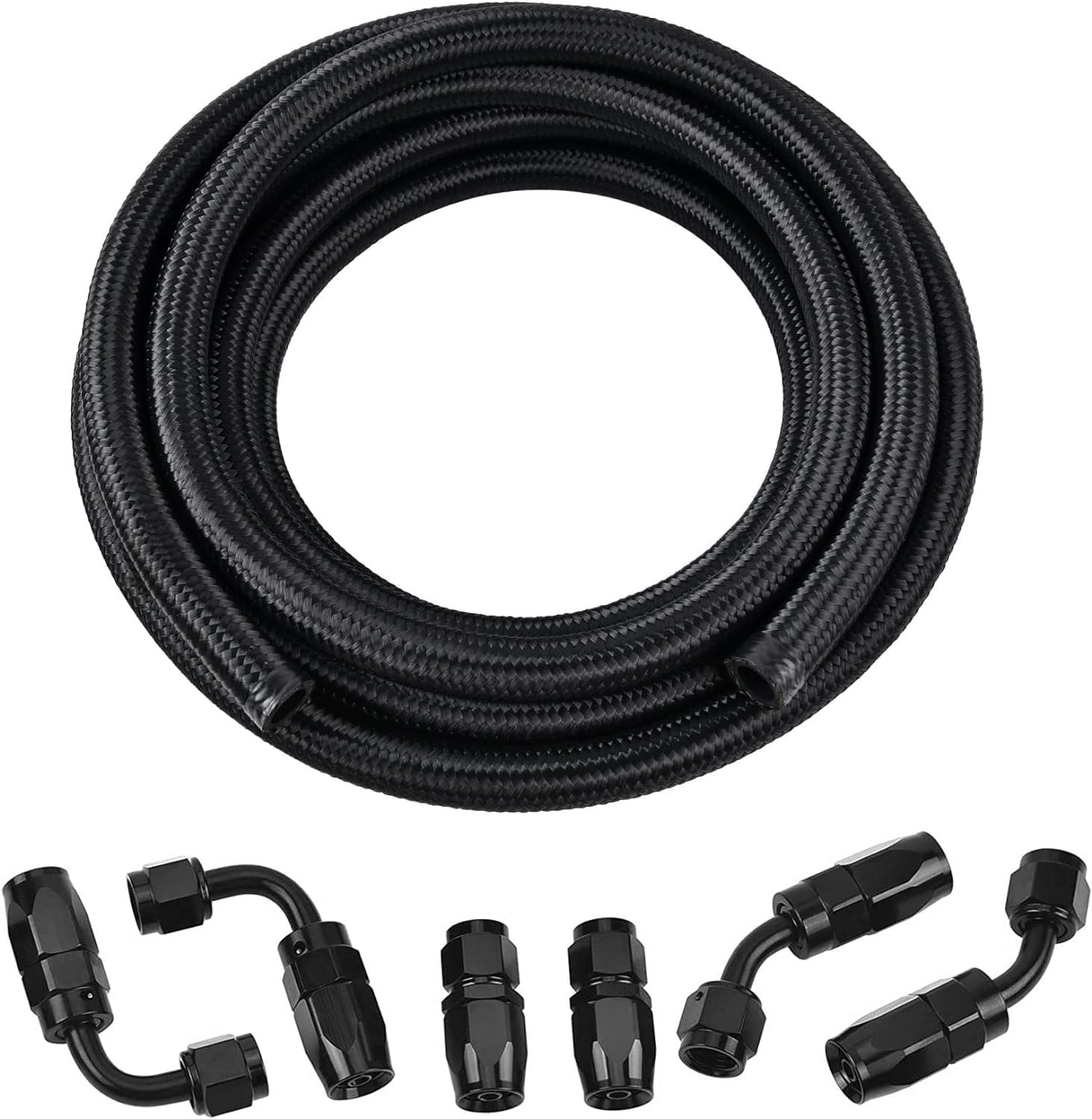6AN Fuel Line Kit CPE Nylon Braided AN6 Fuel Hose 10FT Black