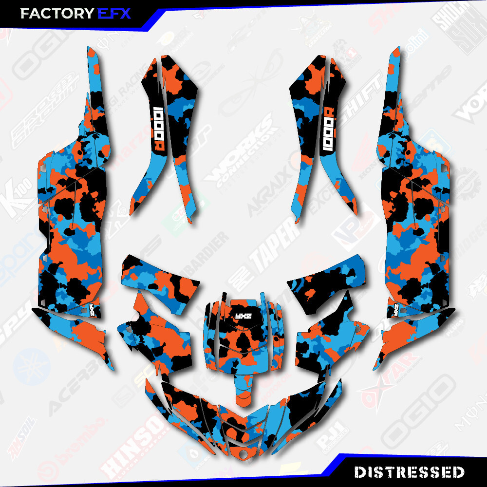 Blue & Orange Distressed Camo Graphics kit fit Yamaha YXZ 1000R 2015-2018 Decals
