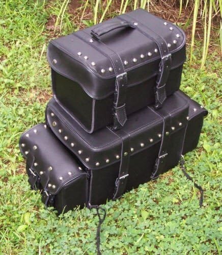 Motorcycle Sissy Bar Bags T bags set 4 pc set with Padded Back Rest Pad Luggage