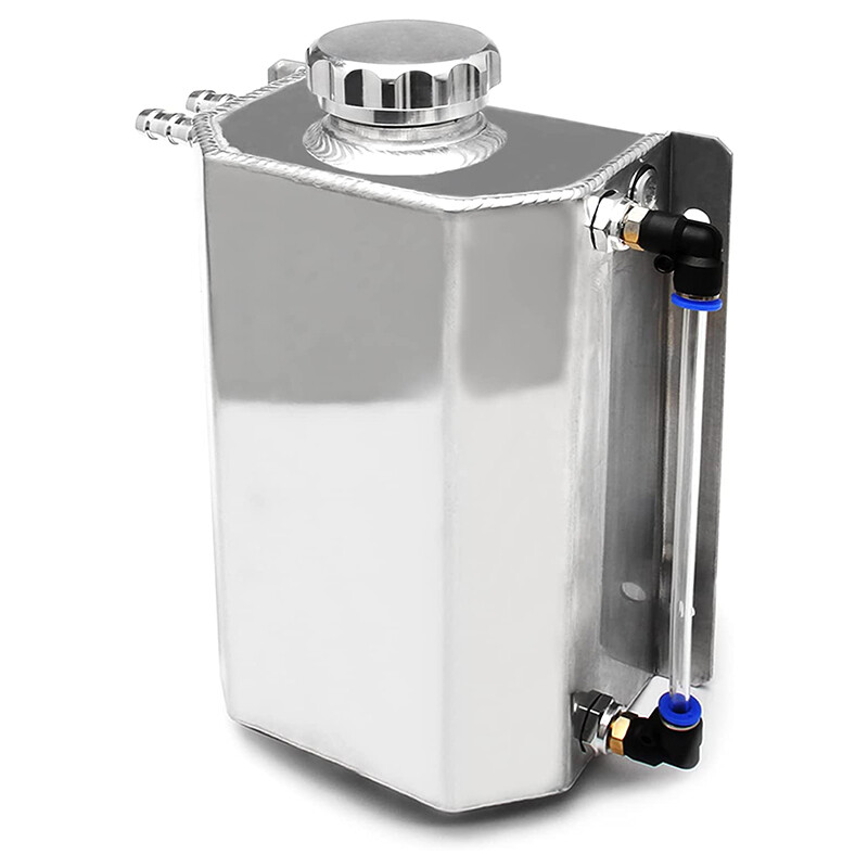 2L Polished Aluminum Coolant Radiator Overflow Reservoir Expansion Water Tank
