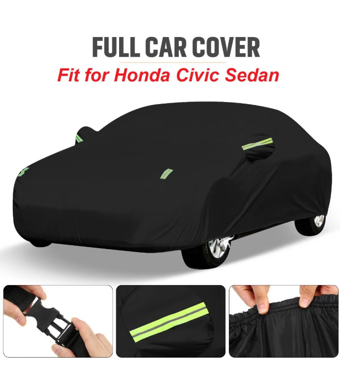 Funda Coche para Honda Civic Sedán Impermeable UV Nieve Lluvia Viento Negra