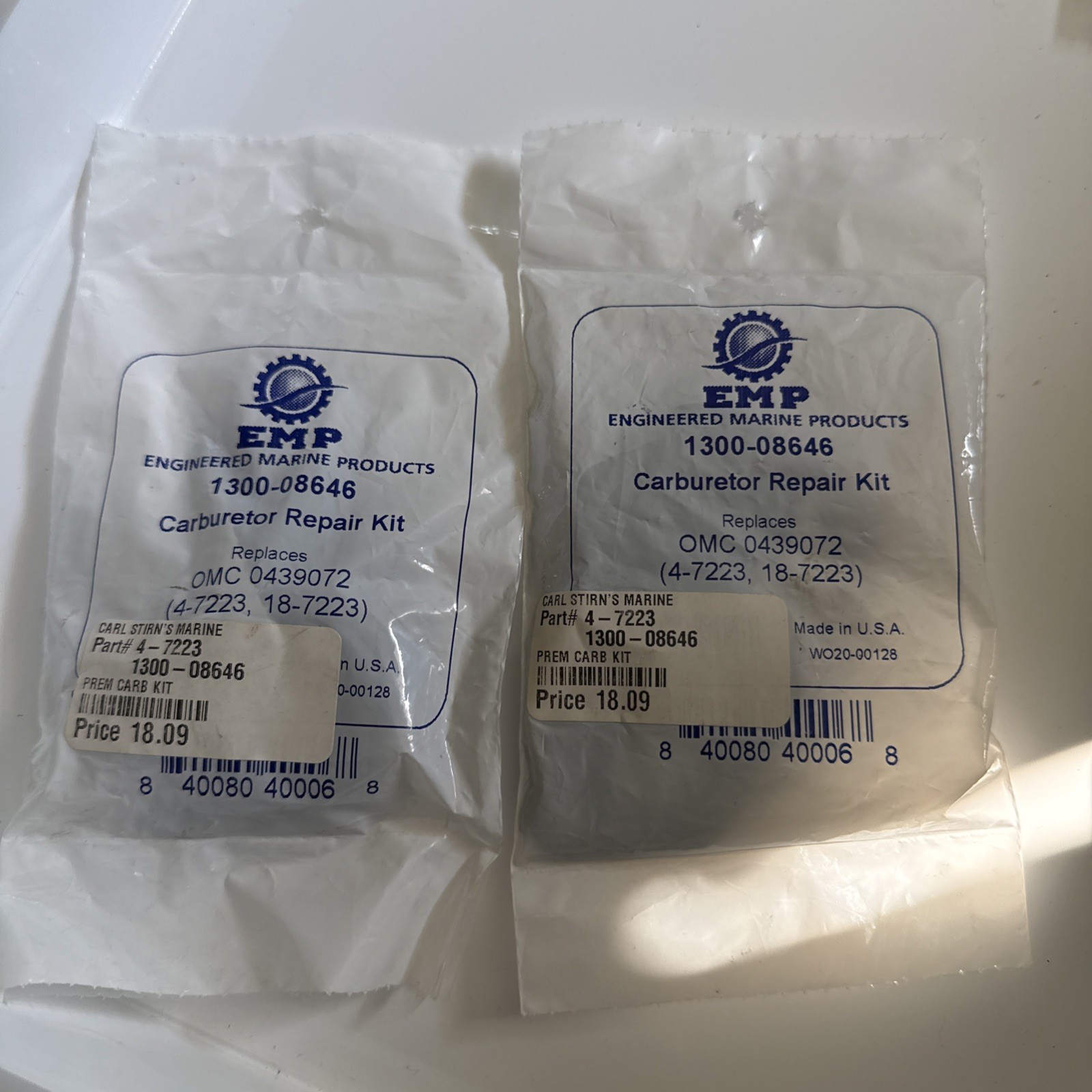 LOT OF 2 NEW EMP 1300-08646 CARBURETOR KIT 1979 AND LATER JOHNSON EVINRUDE 3-8HP
