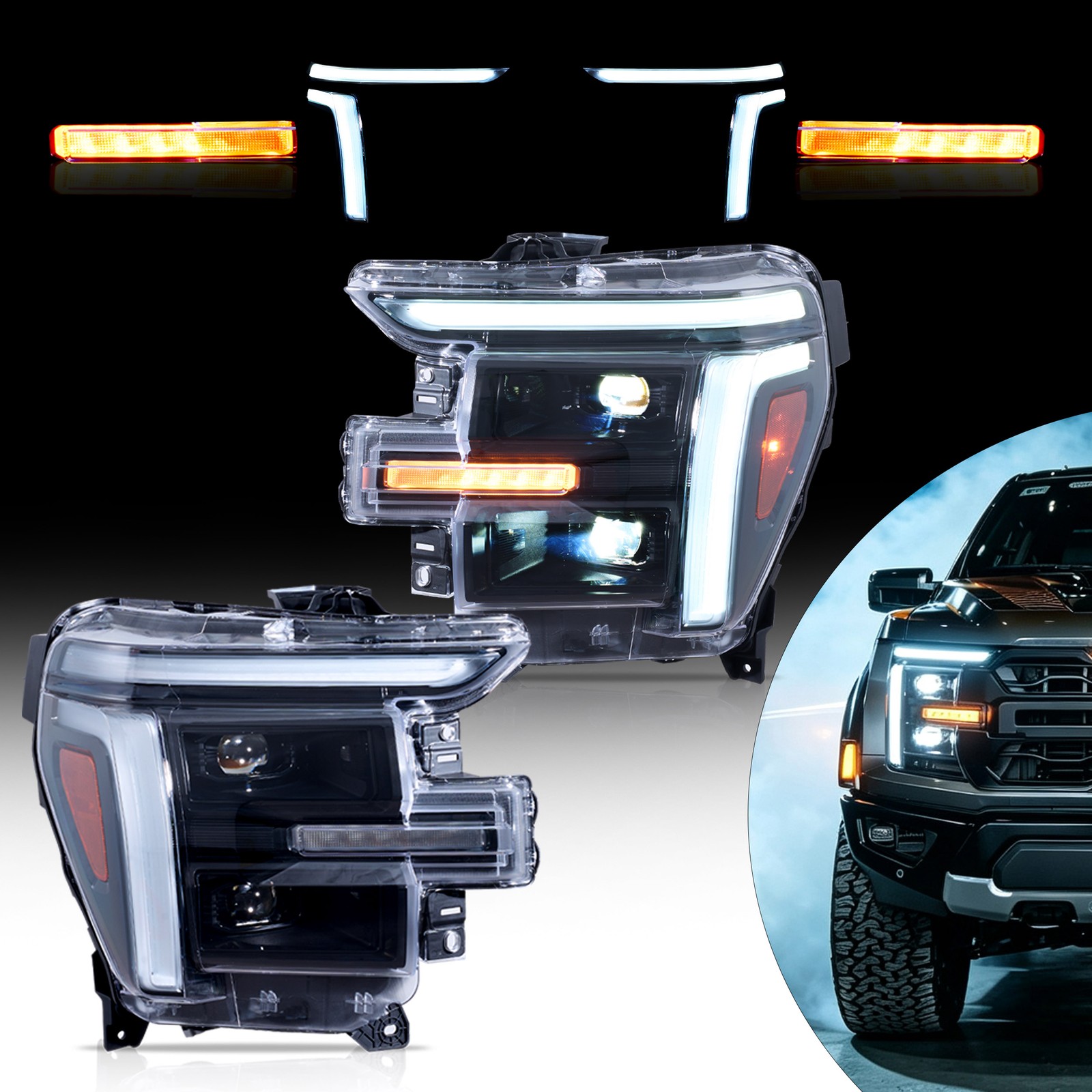 FULL LED Headlight For Ford F150 2024 2025 2026 White DRL Assembly VLAND Pair