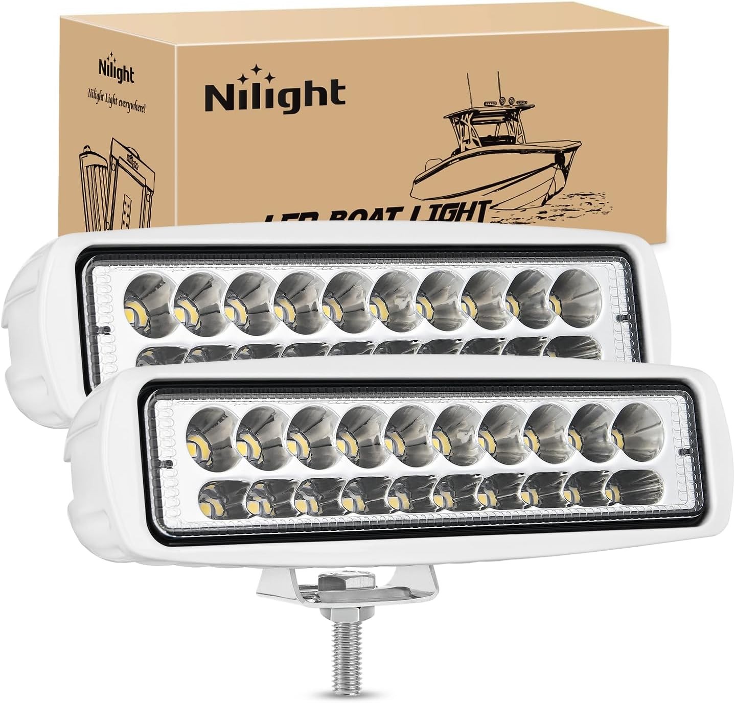 Nilight Marine LED Pods Navigation Lights 2PCS 60W White Spot Beam Ponton Boat