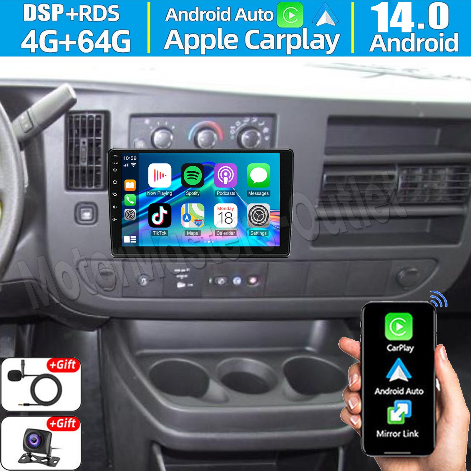 10\'\' Android 14 Carplay For Chevrolet Express Van 2008-2024 Car Stereo Radio GPS