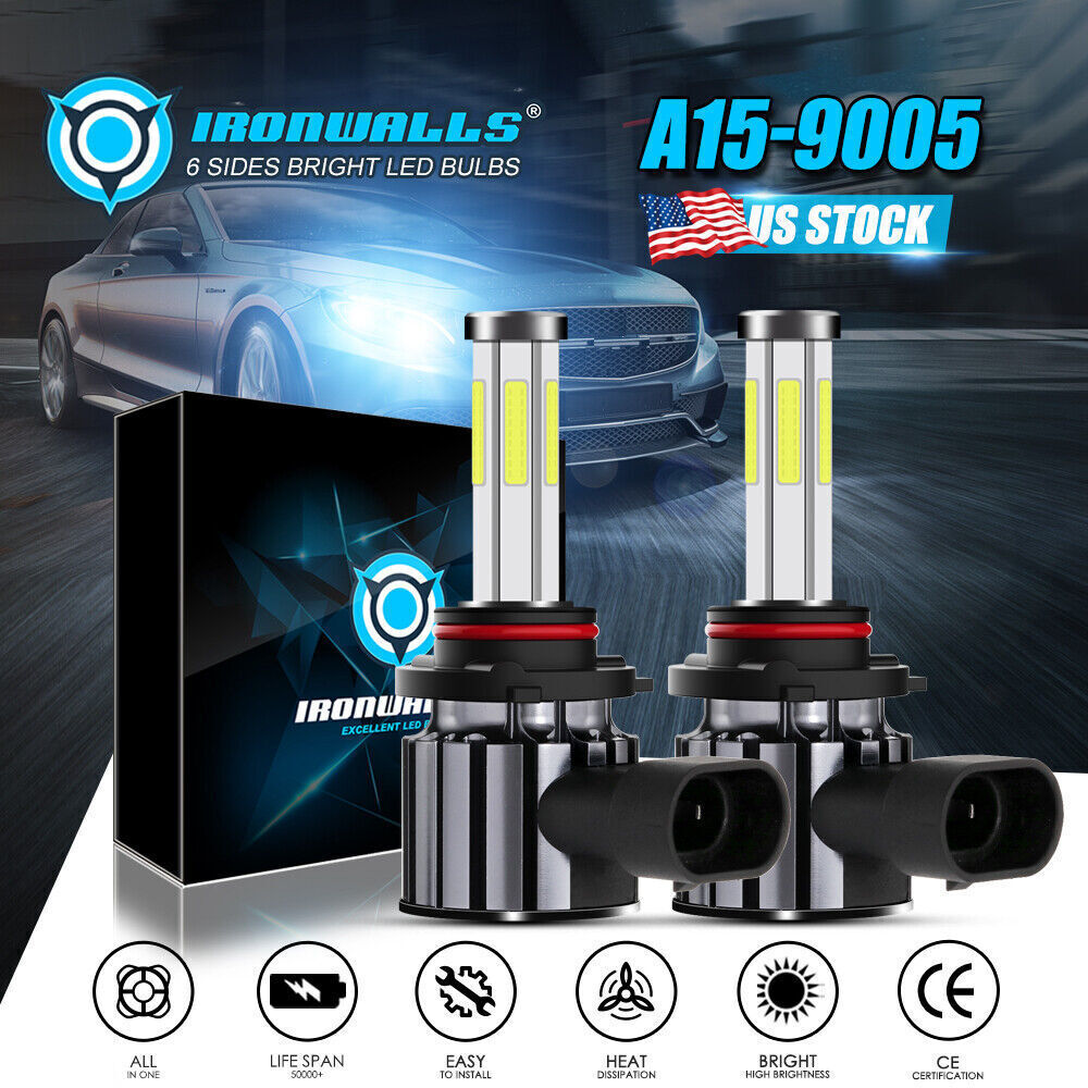 6-side 9005 HB3 LED Headlight Bulbs Conversion Kits Super Bright High Beam 6500K