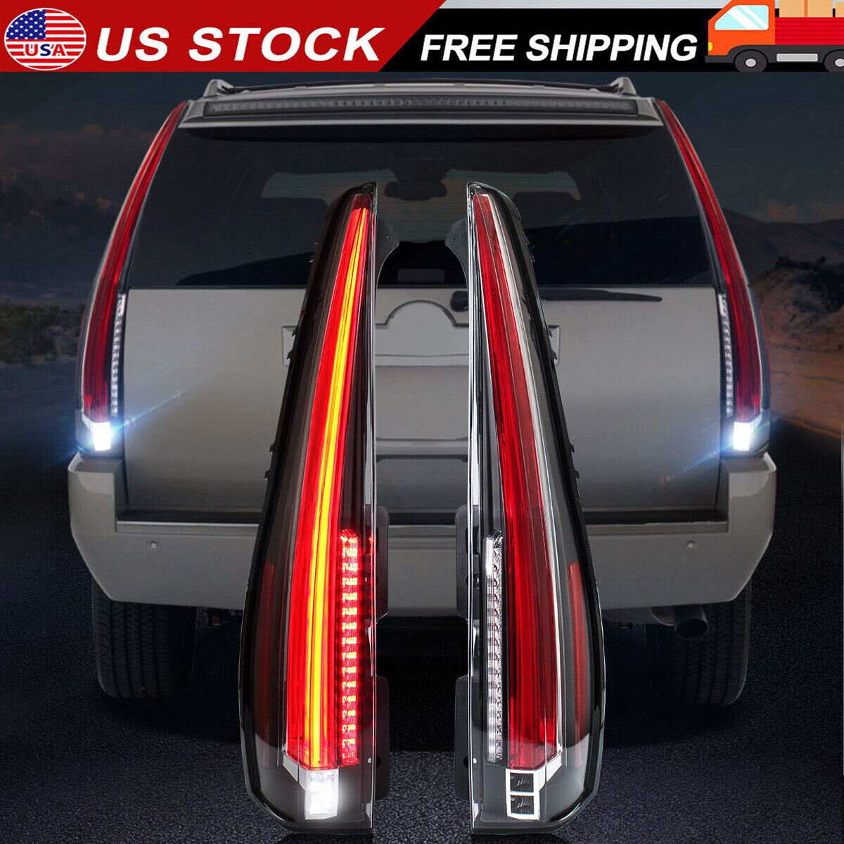 2X Clear LED Tail Lights For 2007-2014 Cadillac Escalade/ESV Rear Lamp Flow Turn