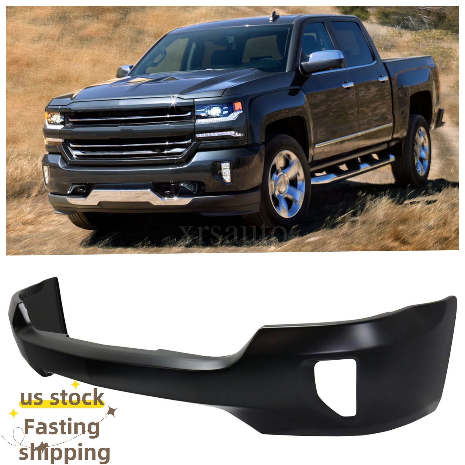 Front Bumper Face Bar Bumper Cover Black Fit For 2016-2019 Chevy Silverado 1500
