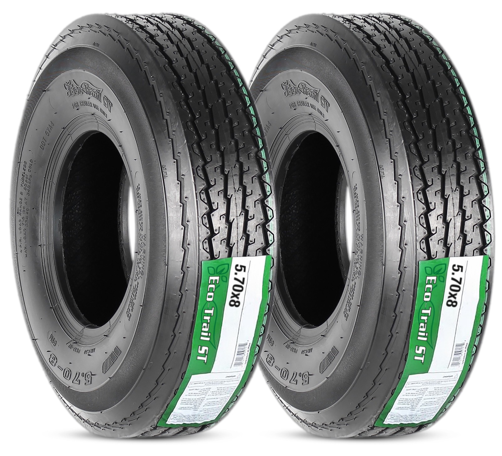 2-Pack Trailer Tires 5.70-8 570-8 Load Range B - 2 Year Warranty w/Free Roadside