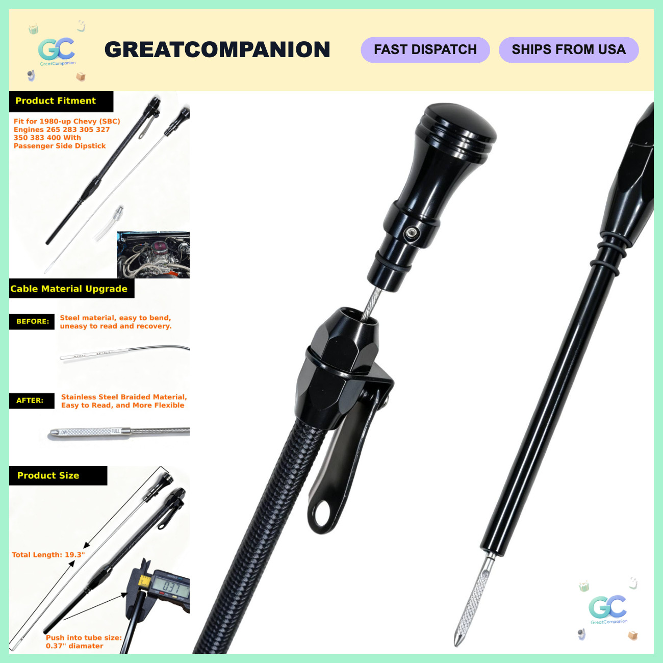 Flexible Stainless Steel Braided Engine Oil Dipstick for Chevy SBC 265-400 Gen 1