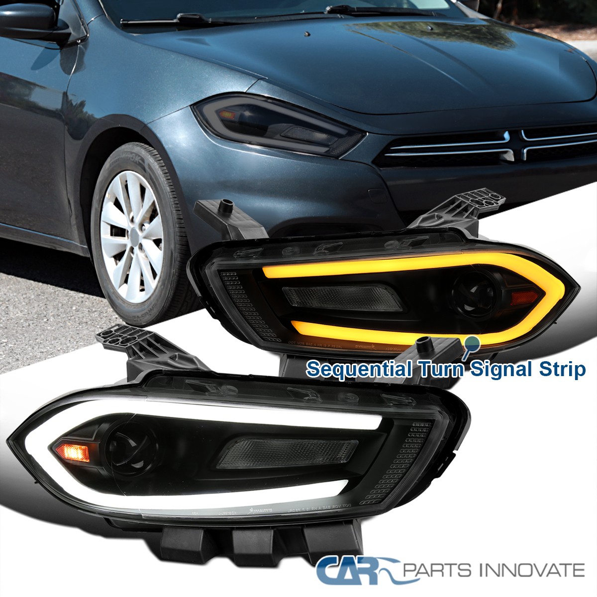 Fits 2013-2016 Dodge Dart LED Strip Projector Headlights Lamps Left+Right 13-16