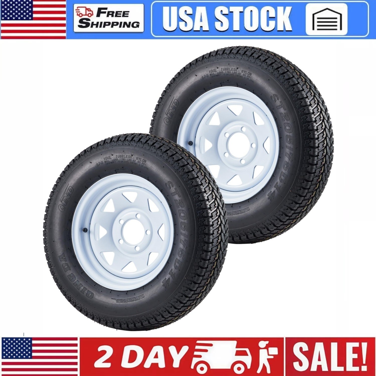 2pack ST205 75D14 Tire ST205/75D14 Trailer Tires with 14\