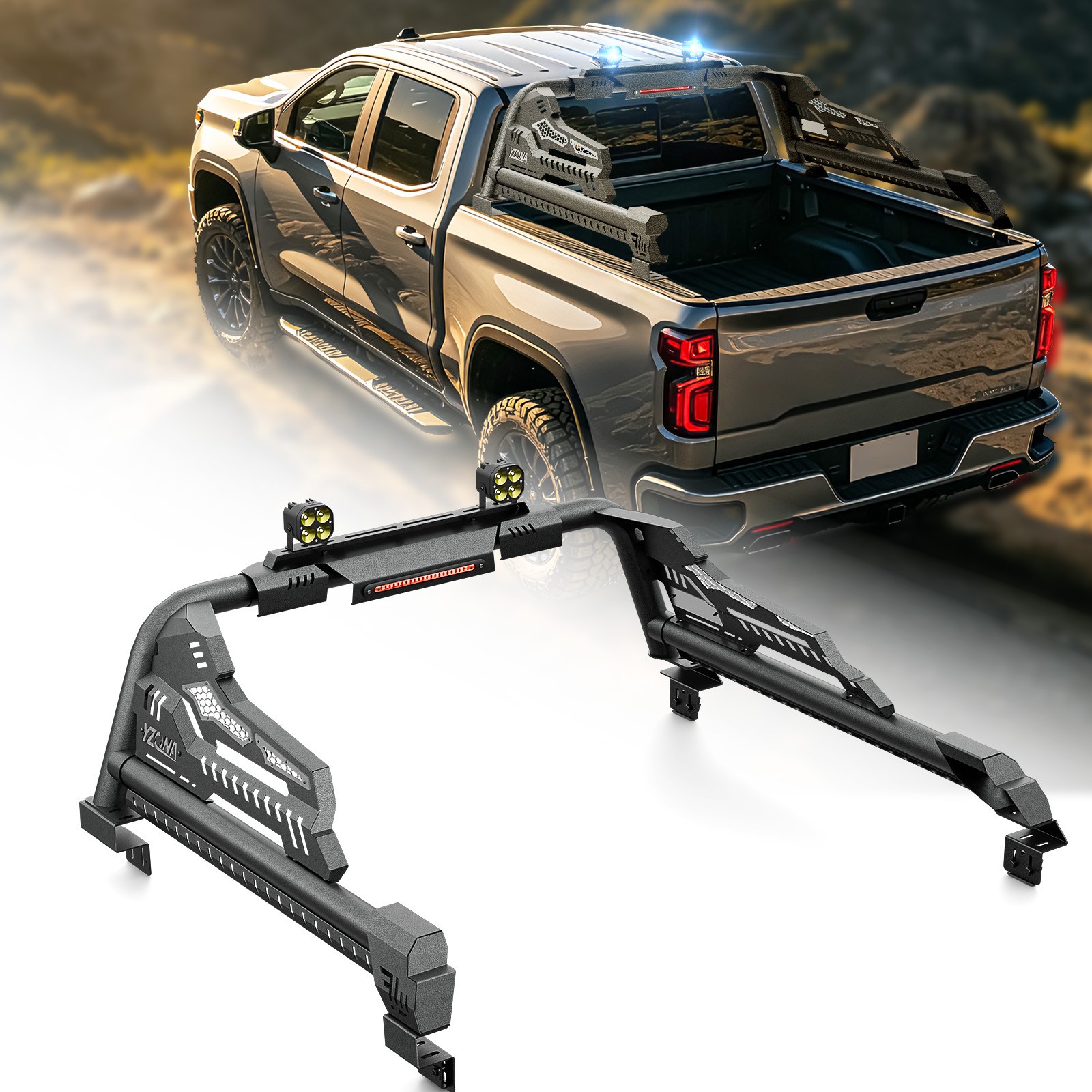 YZONA 56''-64'' Width Truck Sport Roll Bar W/LED Lights For Tundra/Gladiator JT