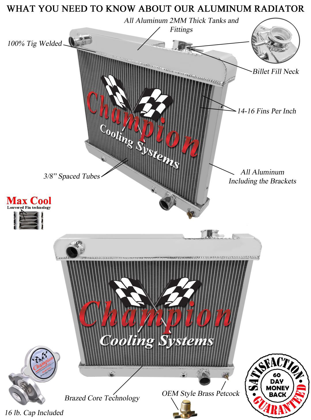 1965 1966 Oldsmobile Cutlass 3 Row Champion Racing Radiator, V8 CC284