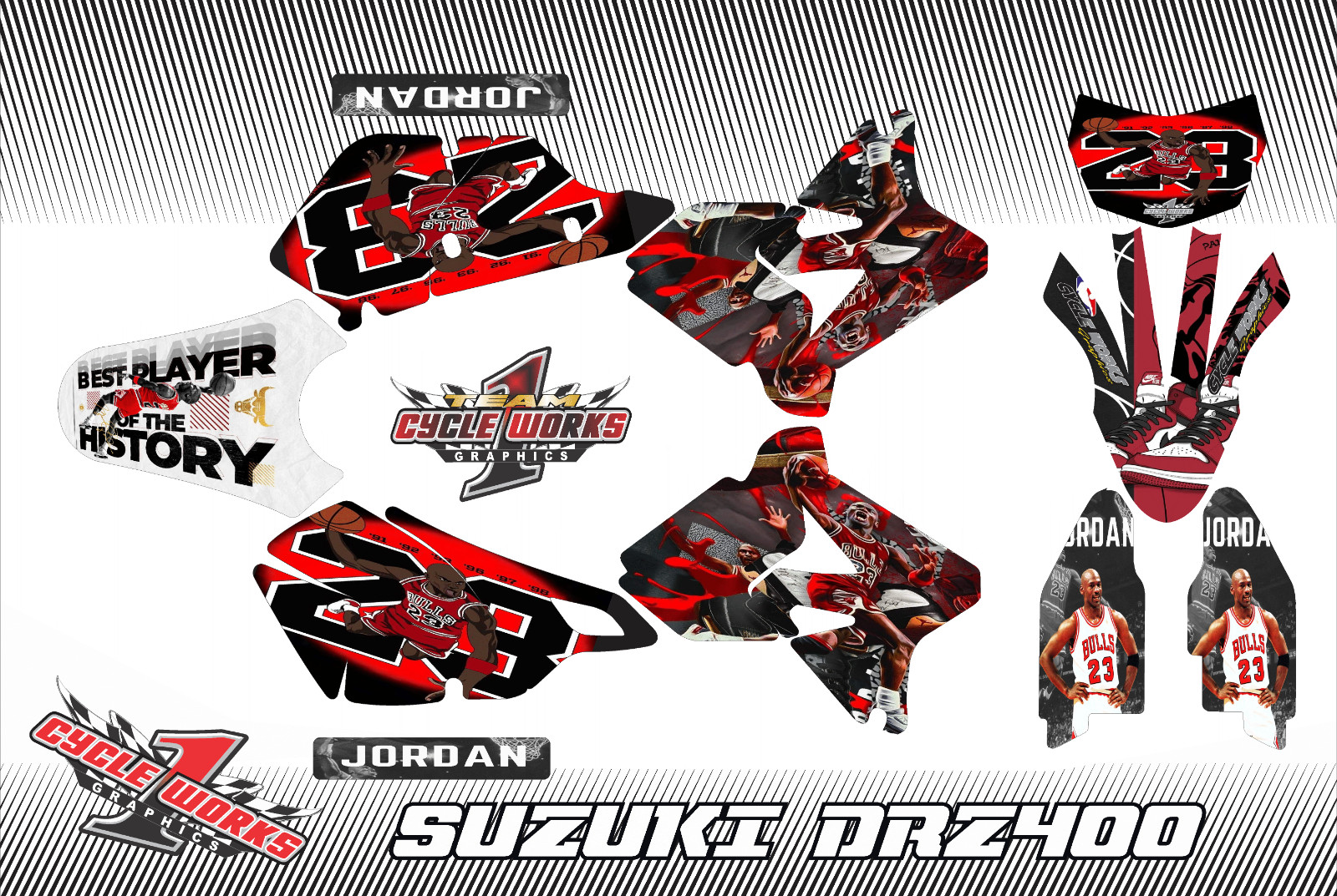 Suzuki DRZ400 DRZ 400  Supermoto SEMI CUSTOM GRAPHICS KIT Michael Jordan