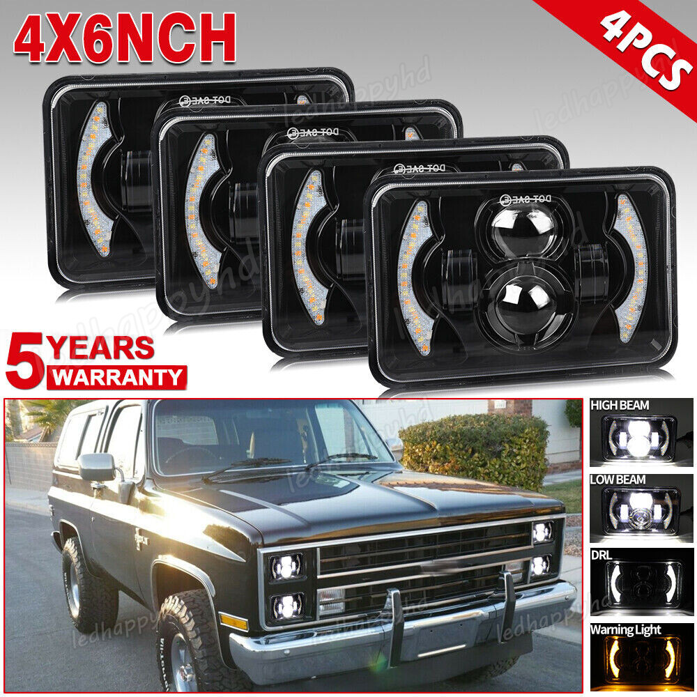 Newest DOT 4x6 Halo LED Headlights DRL for Chevy K5 Blazer C10 Truck Suburban