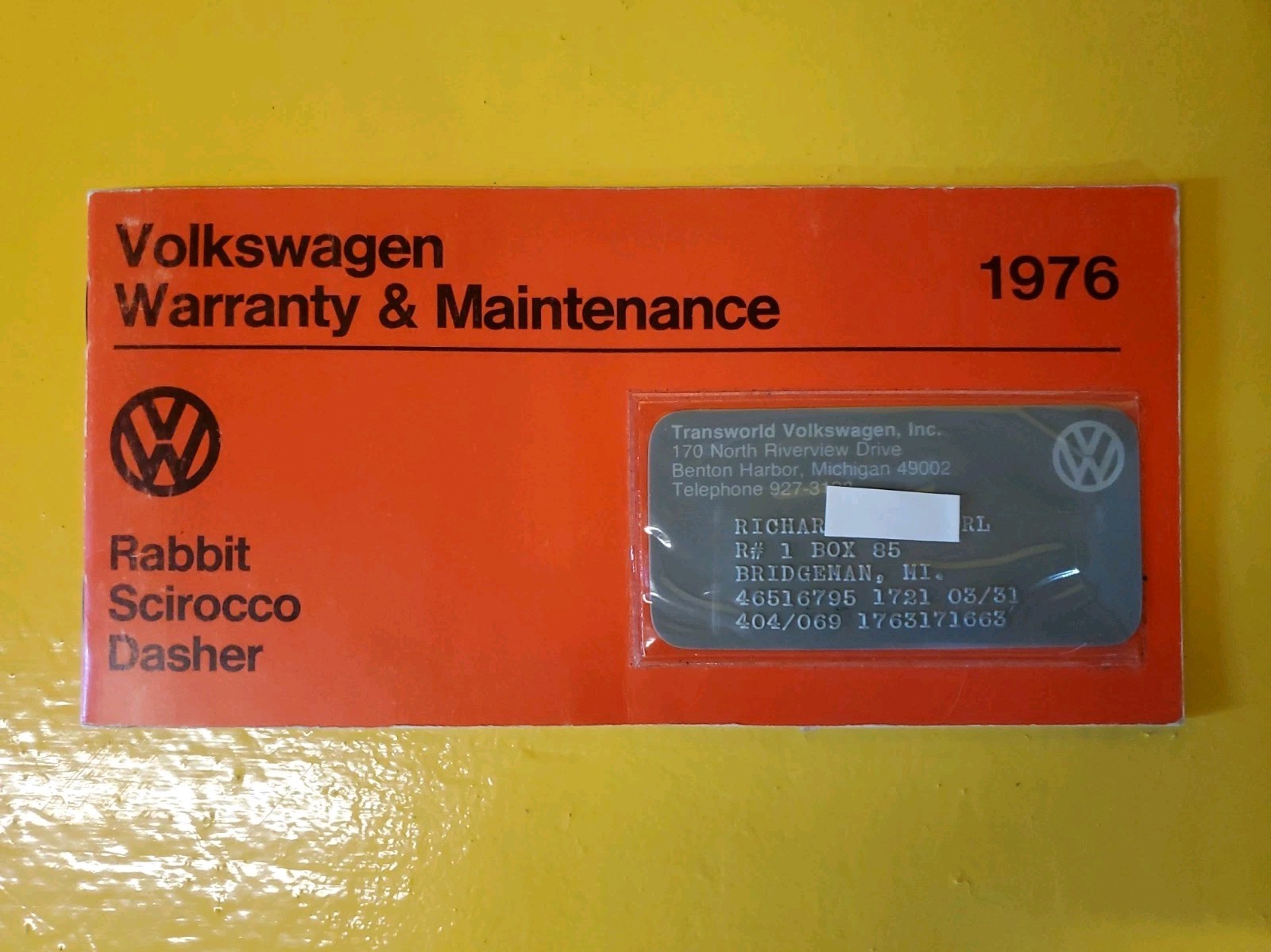 Vintage 1976  Volkswagen Warranty & Maintenance Manual with owners VIN card