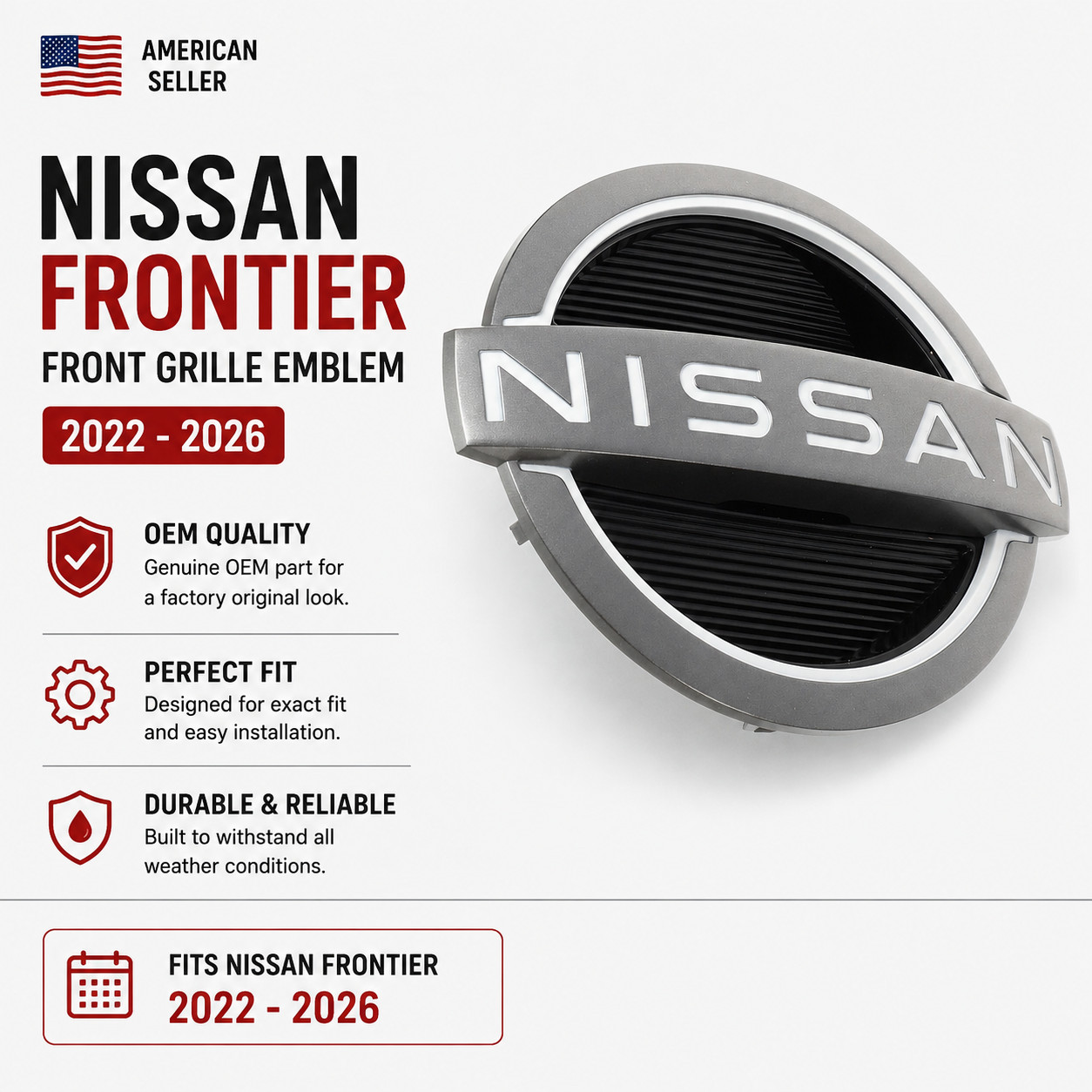 USA SALE 🔥 Frontier Nissan 2022-2026 Front Grille Emblem 62890-9BU1A, OEM USA SALE 🔥 Frontier Nissan 2022-2026 Front Grille Emblem 62890-9BU1A, OEM