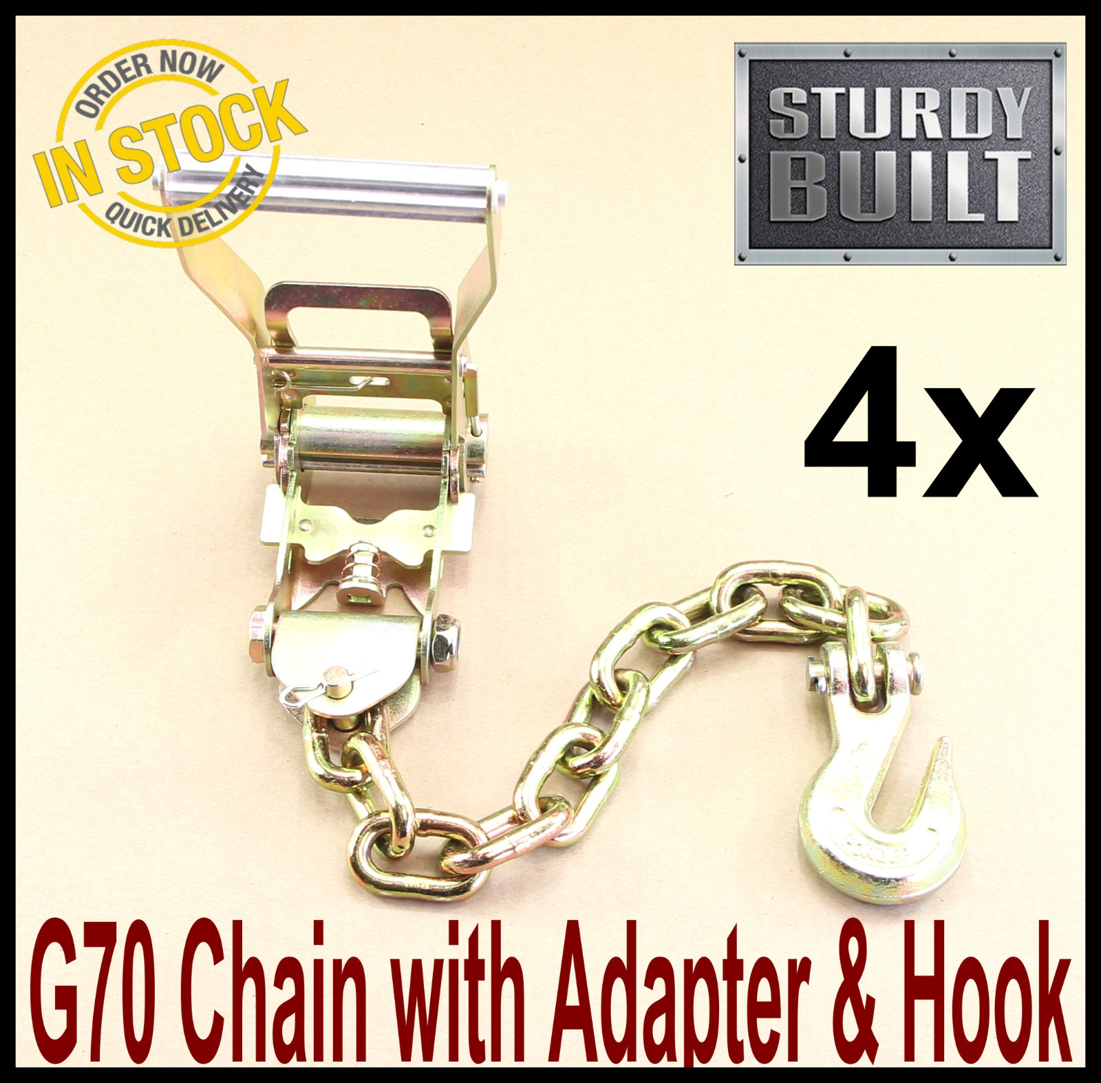 GRIPON 16PC Ratchet Chain Hook Tie Down G70 Flatbed Tow Auto Car Hauler Trailer