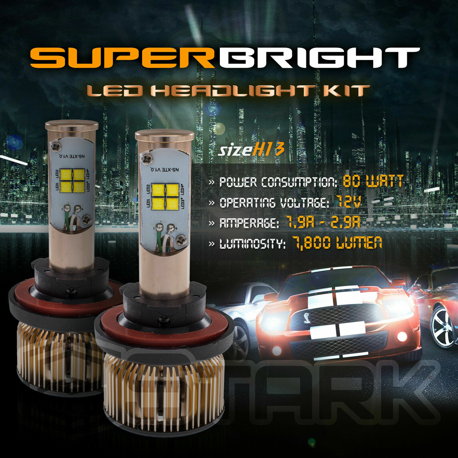 Stark LED 80W 7800LM LED Kit CREE XT-E 6000K Headlight Dual Hi Lo - H13 9008