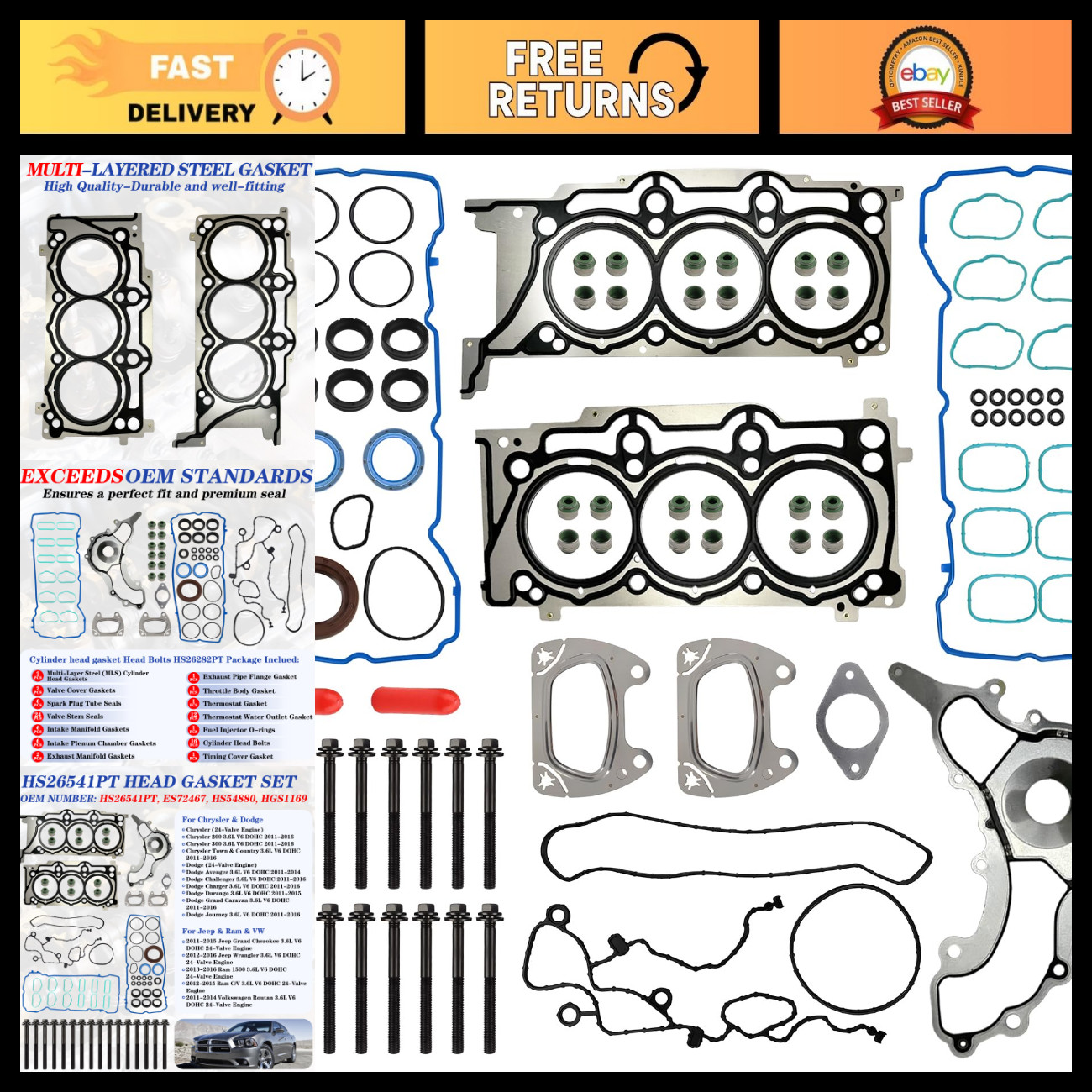 V6 3.6L Cylinder Engine Gasket Set with Bolts - High-Performance Replacement Par V6 3.6L Cylinder Engine Gasket Set with Bolts - High-Performance Replacement Par