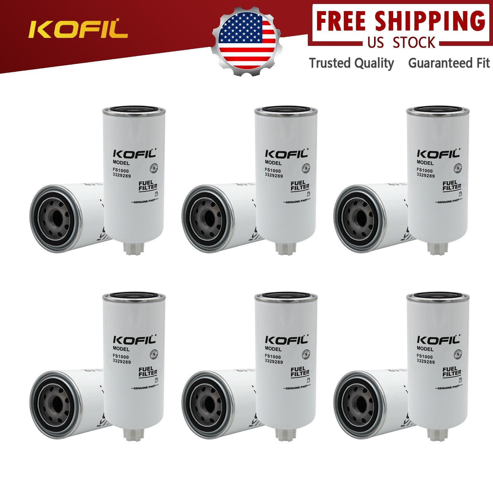 6PCS FS1000 for Fleetguard Fuel Water Separator Spin-On For Cummins 3329289 6PCS FS1000 for Fleetguard Fuel Water Separator Spin-On For Cummins 3329289
