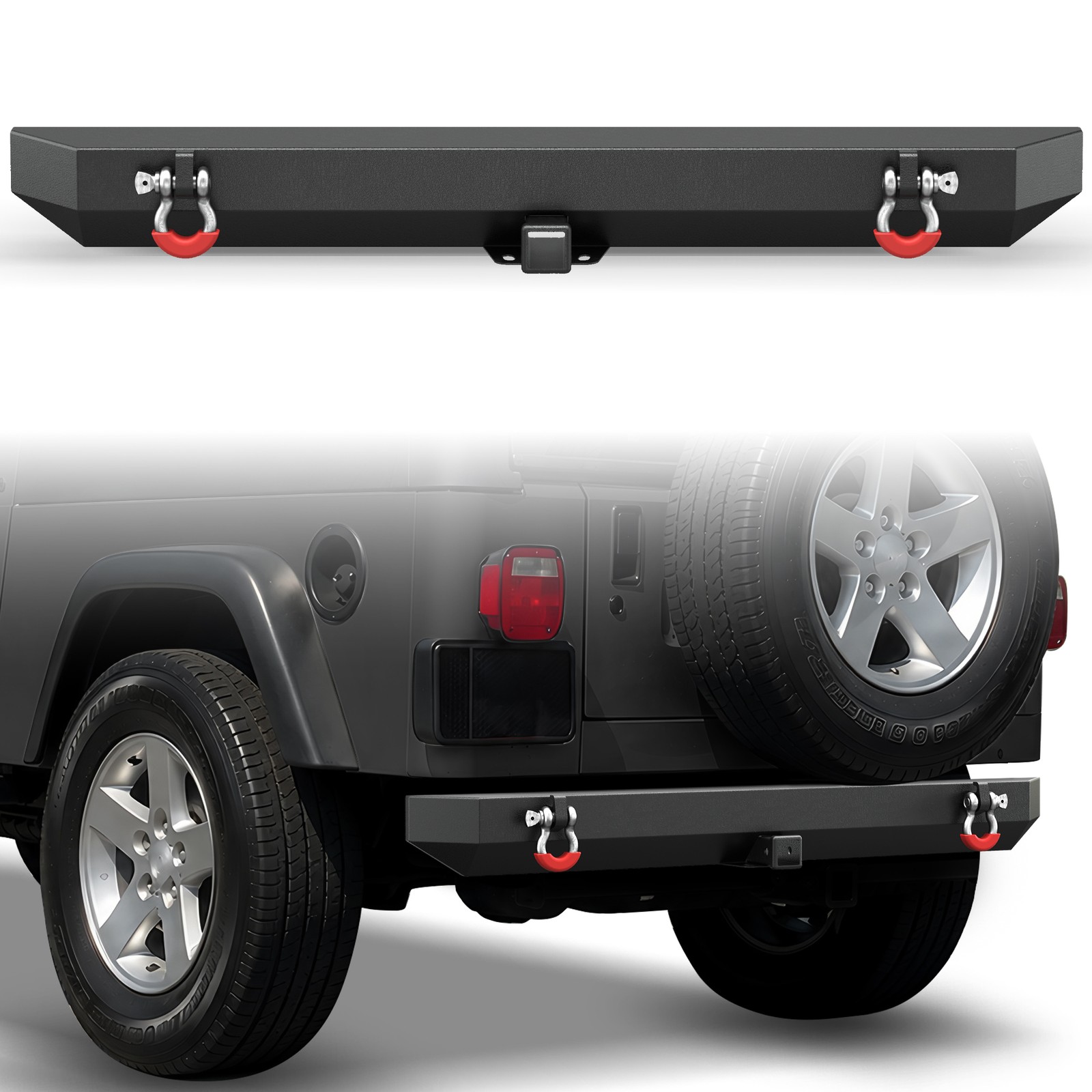 For 1987-2006 Jeep Wrangler TJ YJ LJ Black Rear Bumper  with 2'' Hitch Receiver